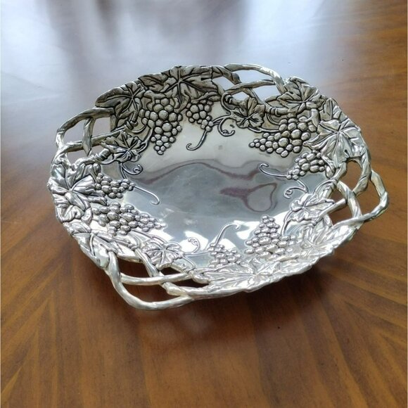Godinger Silver Plated Grape Leaf 12" Serving Tray Platter, Footed, Grapes Vine - Picture 2 of 9